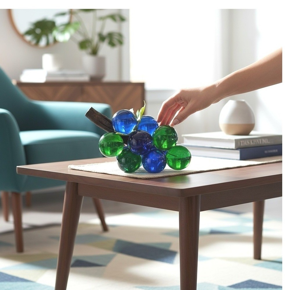 Vintage Mid Century Modern Lucite Grape Cluster Blue Green Retro 70s Table Decor